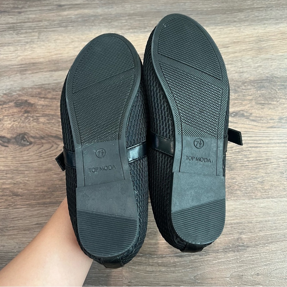 Top Moda Mary Jane Flats Size 7.5 Black Mesh Buckle Ballet Shoes Feminine Casual - Picture 7 of 7
